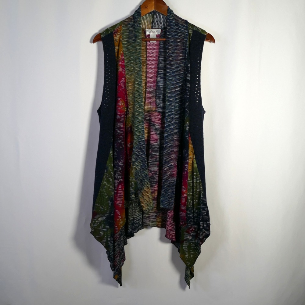 Women Boho Mixed Media Festival Open Cardigan Size L Indie Eclectic Hippie Gypsy